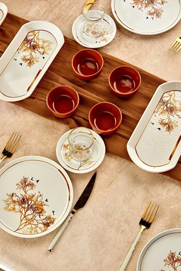 Gold Lüx Seramik Dilek Ağacı 22 Parça Kahvaltı Takımı